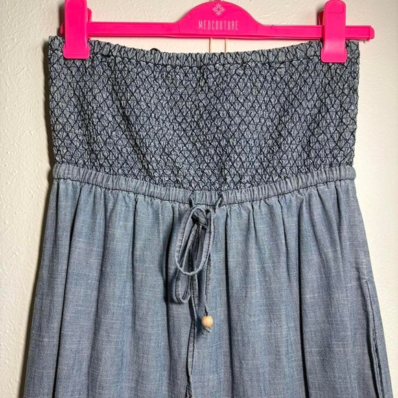 Daughters of Liberation Size Sm Denim Tiered Flowy Dress Smoked Sleeveless Boho - Picture 2 of 8